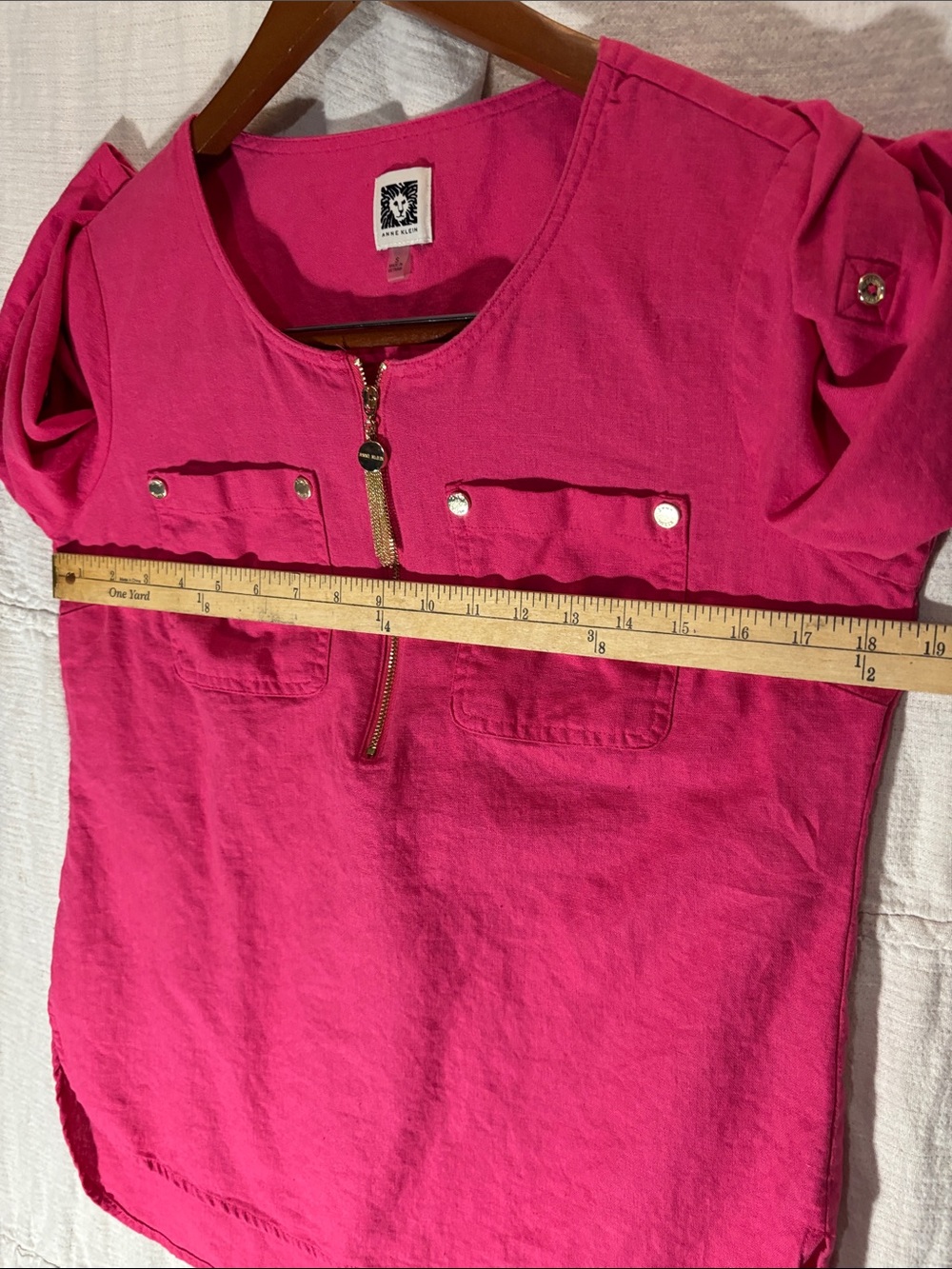 Anne Klein Fuchsia Hot Pink Linen Blend Quarter Zip Blouse Tunic Small Like New - Picture 7 of 9